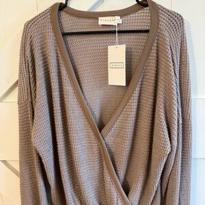 NWT Ninexis women's long sleeve crossover side wrap surplice waffle knit top Med